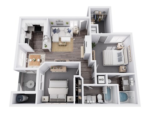 Floor plan for 2 beds, 2 baths, 854 sqft